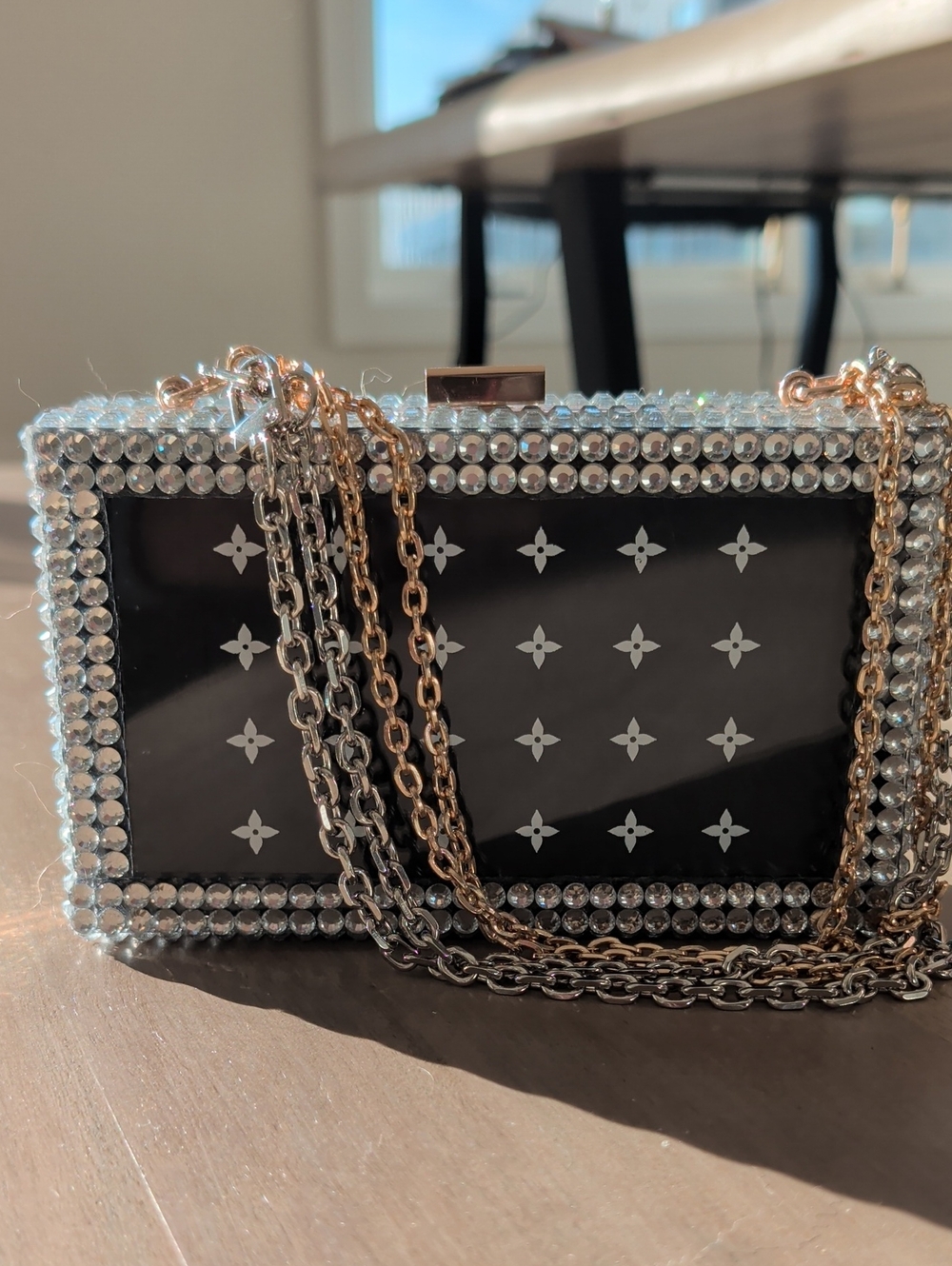 Upcycled Black 'Visionary Journeys' Crystal Box Clutch  Wearable Art